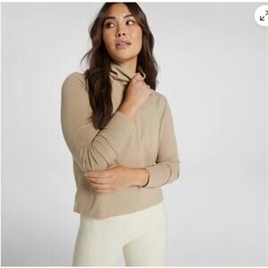 Calia High Turtleneck Long Sleeve Neutral Beige Top